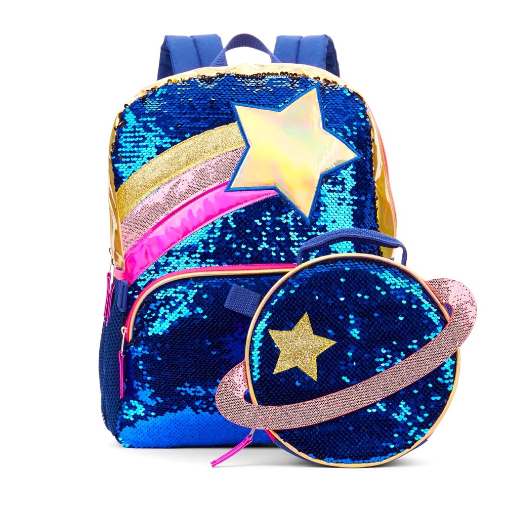 Sequin Space Backpack with Lunch Bag